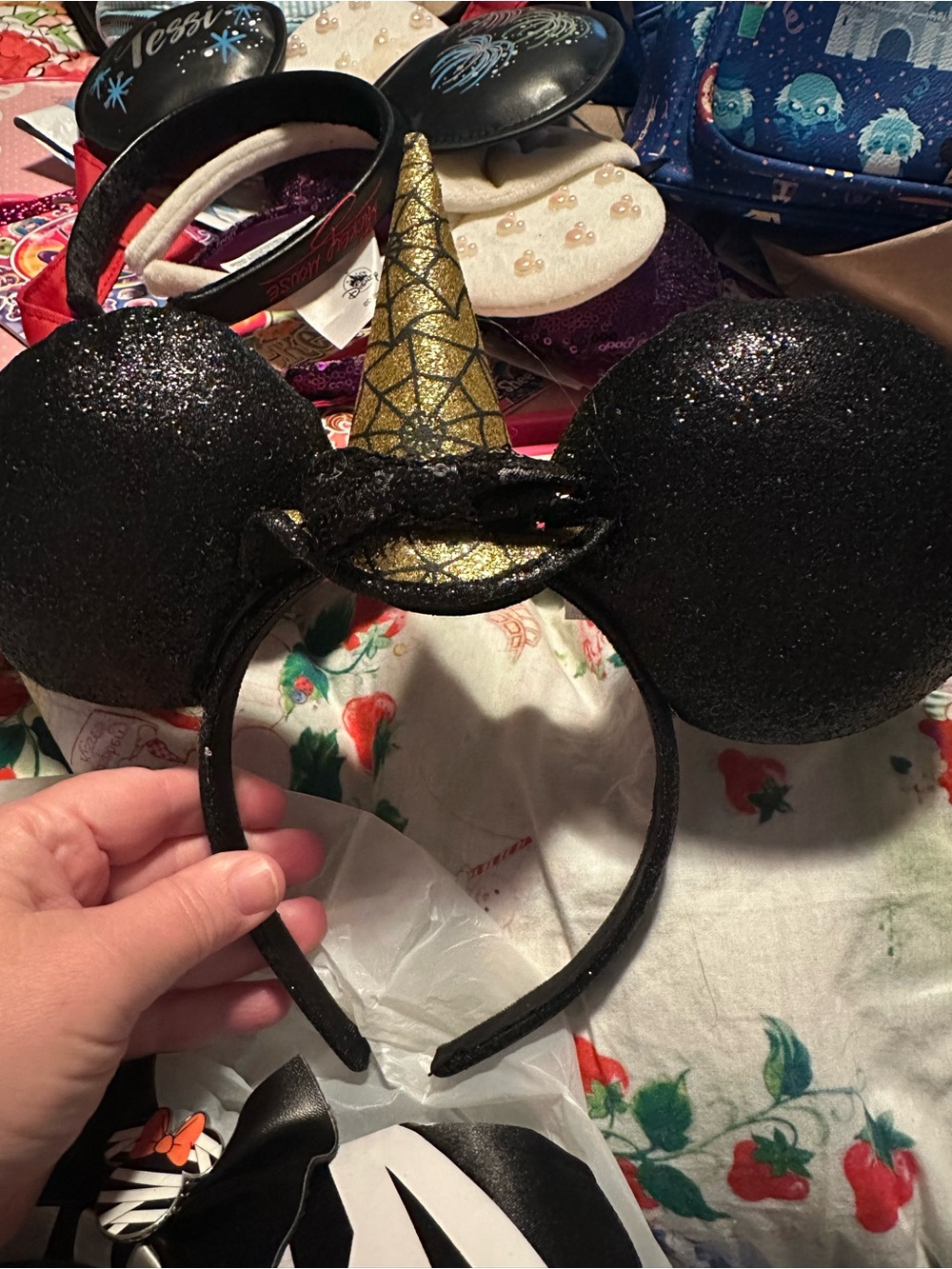 Disney Black Glitter Minnie Unicorn Ears Headband with Gold Horn